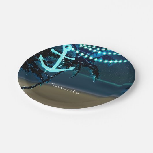 Assiettes En Carton Ancre Plage Lumières & Palm Trees Plaques Mariages (Angle)