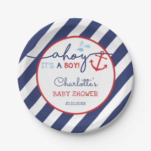 Assiettes En Carton Ancre rouge de la marine moderne Ahoy Baby Boy