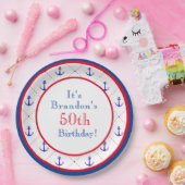 Assiettes En Carton Ancres en rouge blanc bleu 50e anniversaire (Fête)