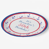 Assiettes En Carton Ancres en rouge blanc bleu 50e anniversaire (Angle)