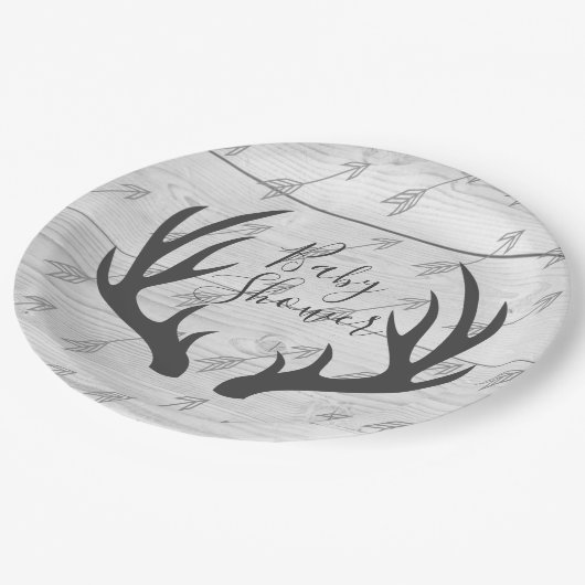 Assiettes En Carton Andouillers gris rustiques élégants et bois blanc (Angle)