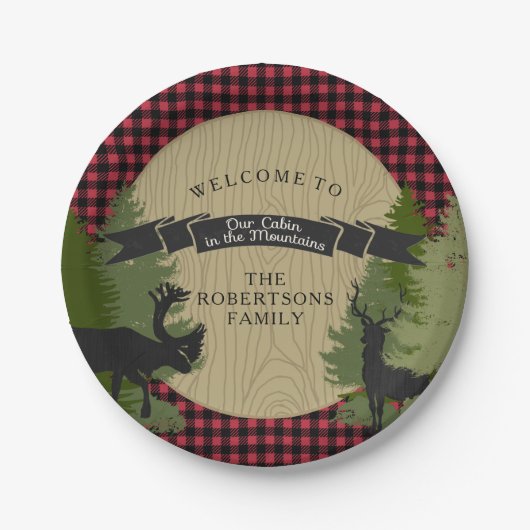 Assiettes En Carton Andouillers rustiques de cerfs communs de chasse (Devant)