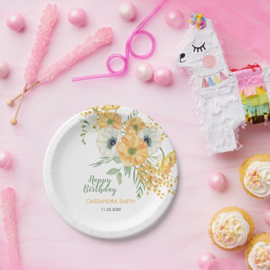 Assiettes En Carton Anémone orange et blanche Printemps Floral Anniver (Fête)