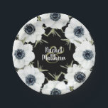 Assiettes En Carton Anémones Floral Mariage noir et blanc<br><div class="desc">Elégante aquarelle de fleurs et de feuilles d'anémones noir et blanc et TOUT MOT en lettres chic sur ces plaques de papier,  disponible en 2 tailles. CORRESPONDRE des articles dans notre magasin.</div>