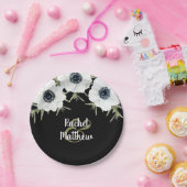 Assiettes En Carton Anémones Mariage floral noir et blanc (Fête)