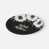 Assiettes En Carton Anémones Mariage floral noir et blanc (Angle)