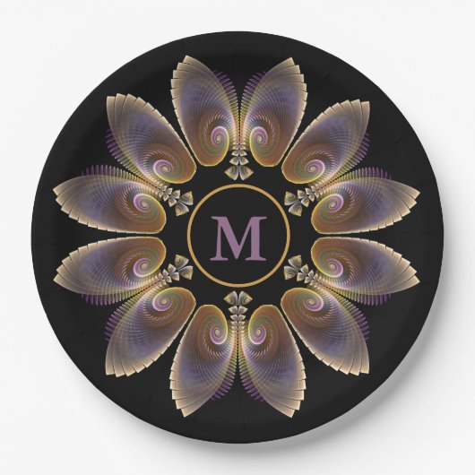 Assiettes En Carton Ange Abstraite ailes Mandala Monogramme fractal (Devant)