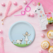 Assiettes En Carton Ange de fille et agneau, bleu, religieux (Fête)