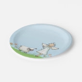 Assiettes En Carton Ange de fille et agneau, bleu, religieux (Angle)