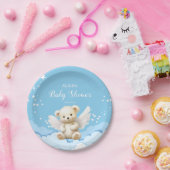 Assiettes En Carton Ange Teddy Ours sur nuages Bébé Bleu (Fête)