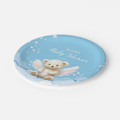 Assiettes En Carton Ange Teddy Ours sur nuages Bébé Bleu (Angle)