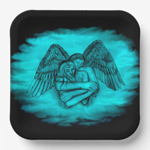 Assiettes En Carton Angel Eros en amour, design noir et vert