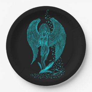 Assiettes En Carton Angel perdu en amour, noir et vert Design