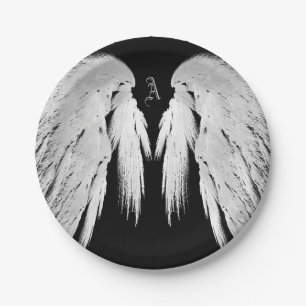 Assiettes En Carton ANGEL WINGS Black Custom Monogramme