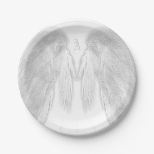 Assiettes En Carton ANGEL WINGS Blanc Personnalisé Monogramme