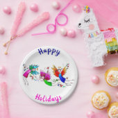 Assiettes En Carton Angels Rouge Vert et Bleu Joyeux Esprits Aquarelle (Fête)