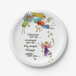 Assiettes En Carton Angels Surveillez Vous Aquarelle Colorée Croquis