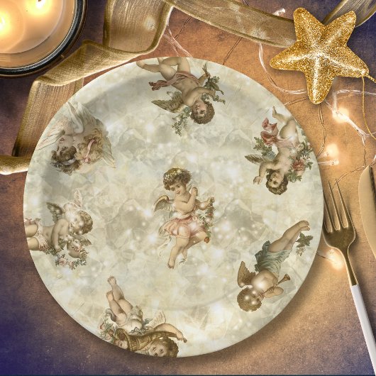 Assiettes En Carton Angels vintages Glittering Gold ID136