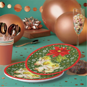 Assiettes En Carton Anges bébés dansants avec flocons de neige sur fon
