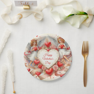 Assiettes En Carton Anges chérubins de la Saint-Valentin vintage