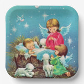 Assiettes En Carton Anges de Noël rétro vintage (Recto)