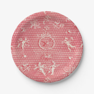 Assiettes En Carton Anges et cœurs antiques Cupidon rose rouge