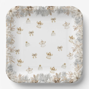 Assiettes En Carton Anges Floraux d'Hiver Fille Baby Shower