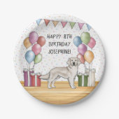 Assiettes En Carton Anglais Crème Golden Retriever coloré Anniversaire (Devant)