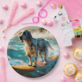 Assiettes En Carton Anglais Setter Beach Surfing Painting (Fête)