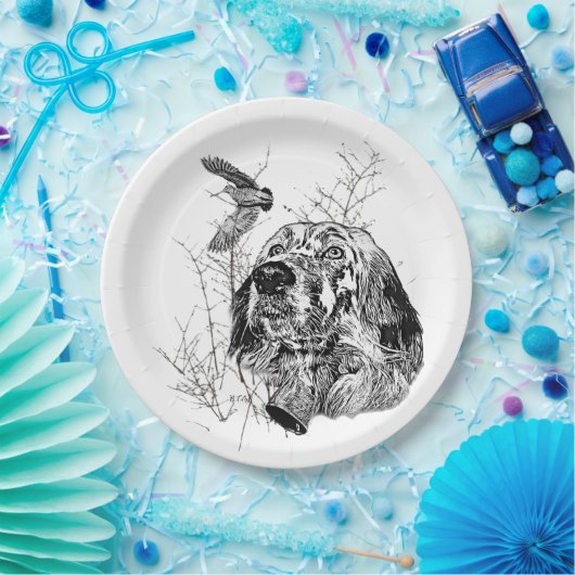 Assiettes En Carton Anglais Setter, Chasse à la bécasse (Fête)