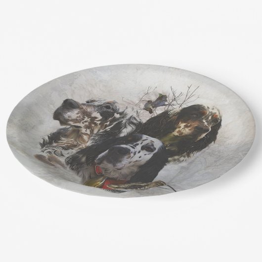 Assiettes En Carton Anglais Setter, chasse à la bécasse (Angle)