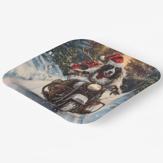 Assiettes En Carton Anglais Setter Chien équitation Moto Noël (Angulaire)