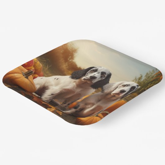 Assiettes En Carton Anglais Setter Puppy Automne Citrouille de plaisir (Angulaire)