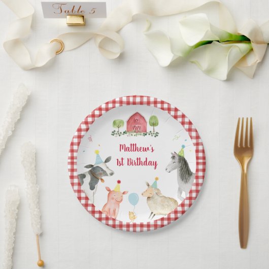 Assiettes En Carton Animal de ferme Barnyard Vert Anniversaire (Mariage)