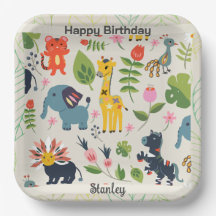 Animal Jungle Pastel Leaf Motif Anniversaire