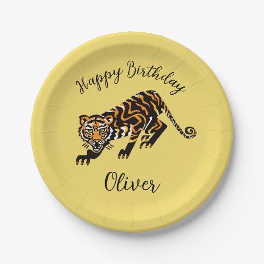Assiettes En Carton Animal -TIGER- Joyeux anniversaire - Plaque de pap (Devant)