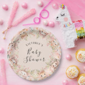 Assiettes En Carton Animaux de bois rose Nom personnalisé (Fête)