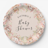 Assiettes En Carton Animaux de bois rose Nom personnalisé (Devant)