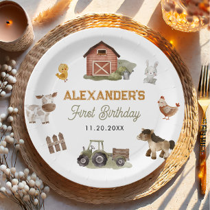 Assiettes En Carton Animaux de ferme 1er anniversaire