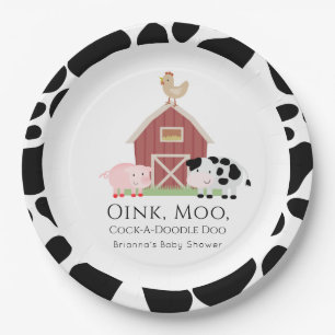 Assiettes En Carton Animaux de ferme Barnyard Baby shower blanc
