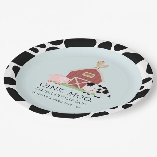 Assiettes En Carton Animaux de ferme Barnyard Blue Boy Baby shower (Angle)