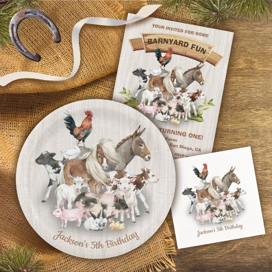Assiettes En Carton Animaux de ferme Barnyard plaques de papier fête d