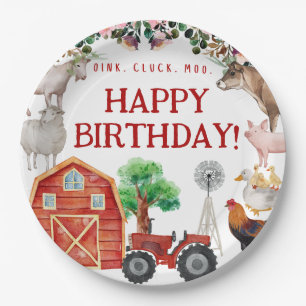 Assiettes En Carton Animaux de ferme Cute Red Barnyard Farm
