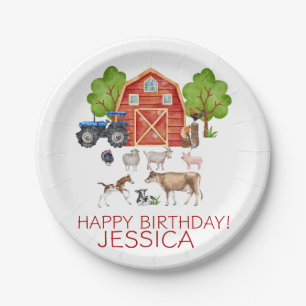 Assiettes En Carton Animaux de ferme Cute Red Barnyard Farm