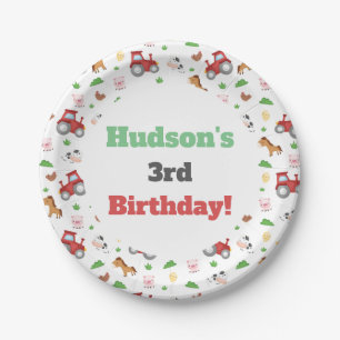 Assiettes En Carton Animaux de ferme mignonne petit garçon fête d'anni