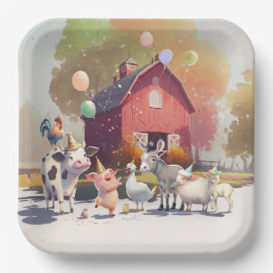 Assiettes En Carton Animaux de ferme Plaques de papier de fête d'anniv