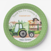 Assiettes En Carton Animaux de ferme Tracteur vert Garçons Baby shower (Devant)