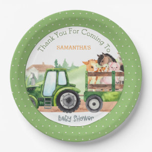 Assiettes En Carton Animaux de ferme Tracteur vert Garçons Baby shower