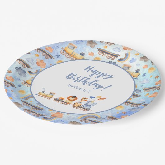 Assiettes En Carton Animaux de fête en train Kid Jungle Joyeux anniver (Angle)