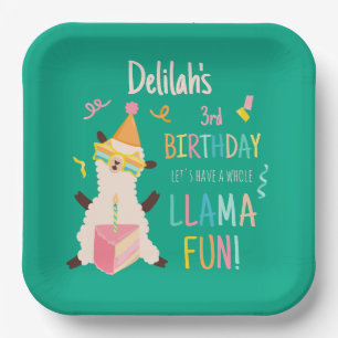 Assiettes En Carton Animaux de fête Llama Anniversaire Filles Vert